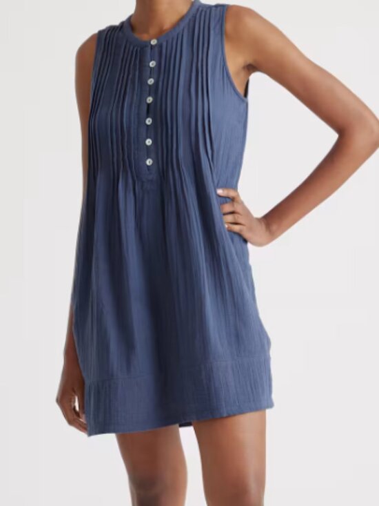 Quince Dresses & Skirts - Quince 100% Organic Cotton Gauze Sleeveless Swing Dress Indigo Blue S NWOT